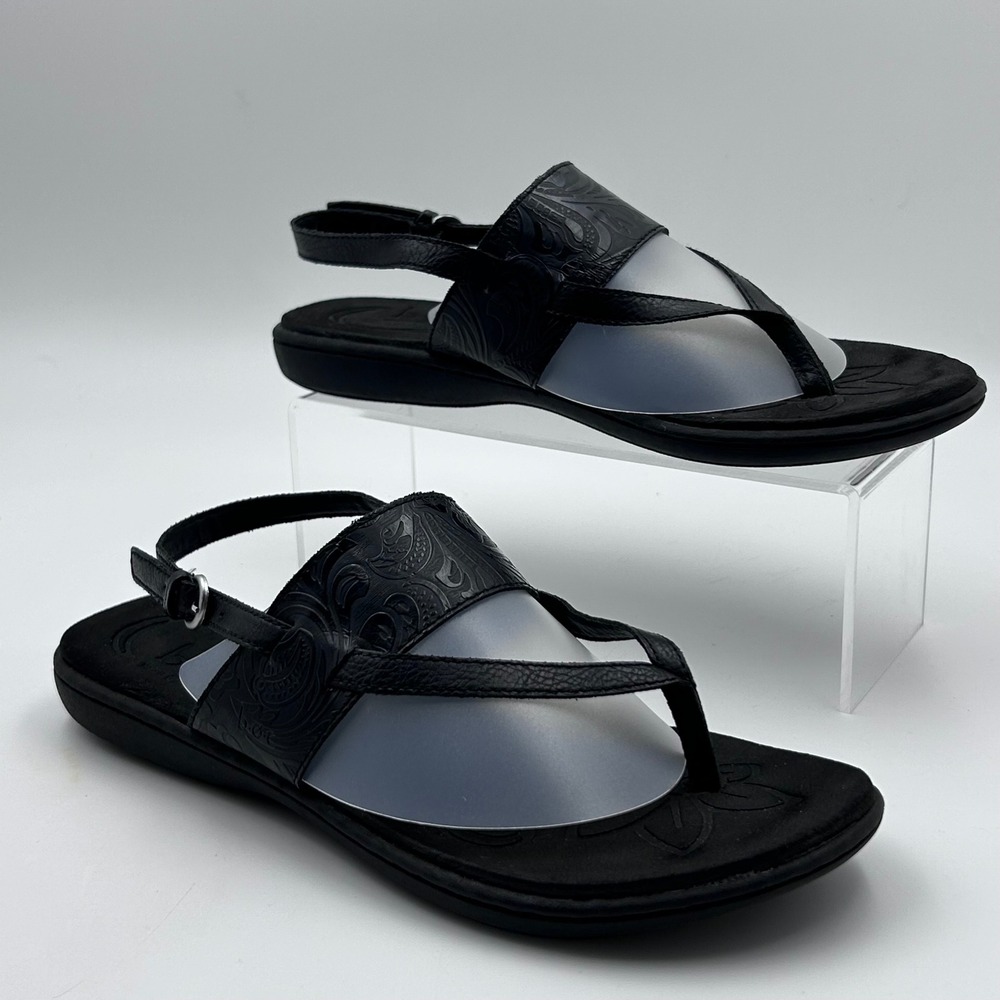 b.o.c. Born Concept Sandals Women 8 Black Embossed Leather Slingback Boho C53803